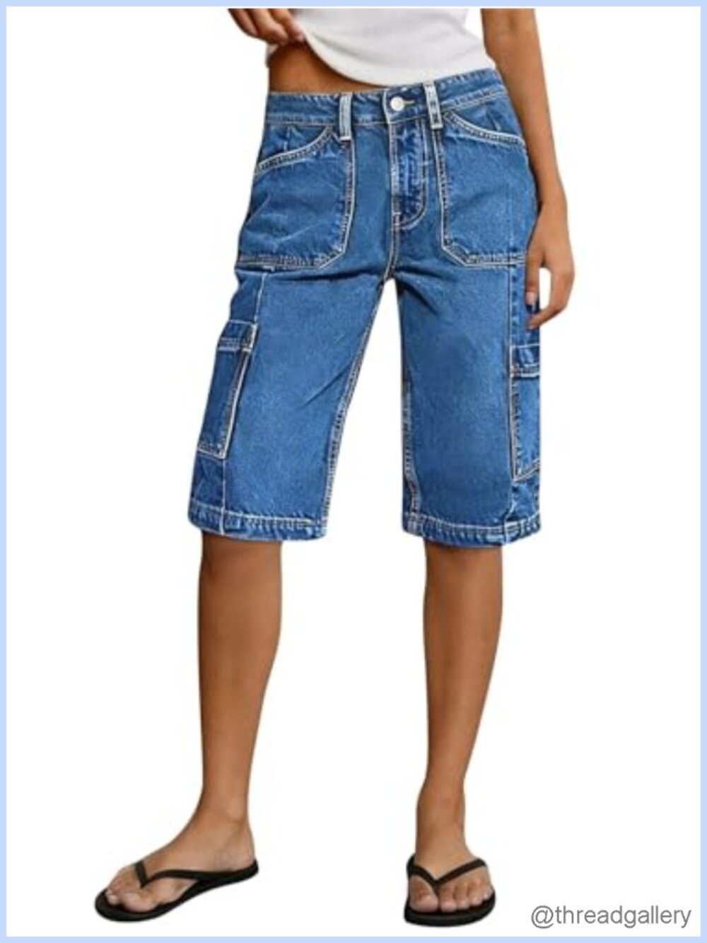 Mid Rise Bermuda Shorts with Cargo Pockets for Women